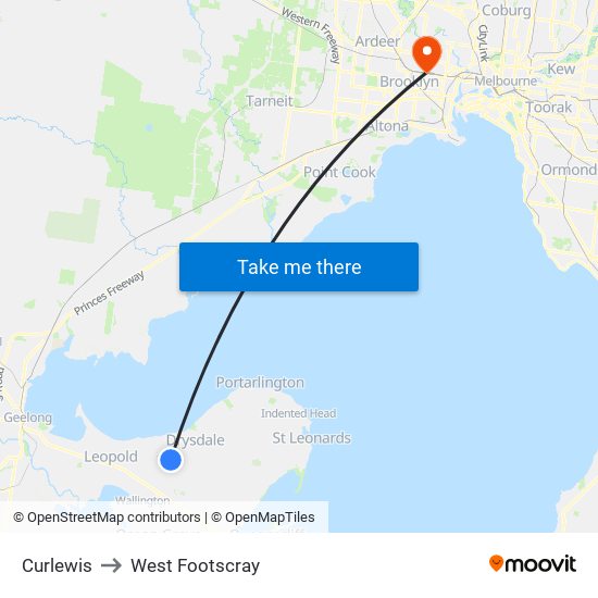 Curlewis to West Footscray map