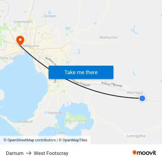 Darnum to West Footscray map