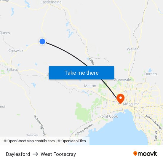 Daylesford to West Footscray map