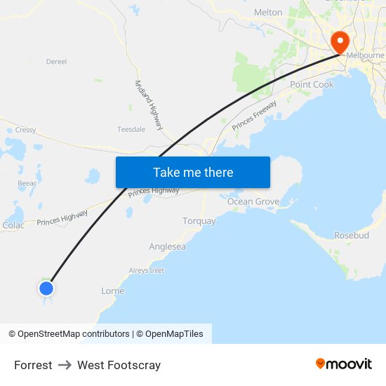 Forrest to West Footscray map