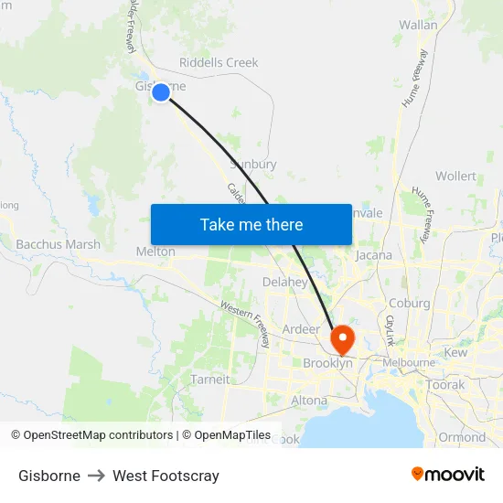 Gisborne to West Footscray map