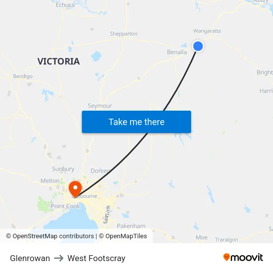 Glenrowan to West Footscray map