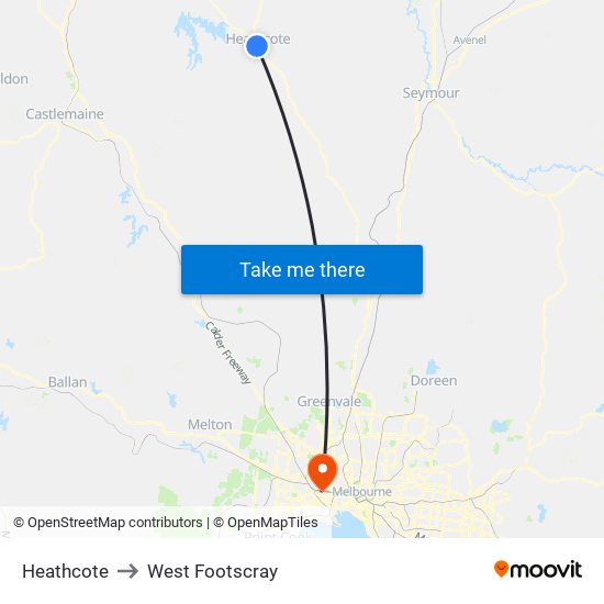 Heathcote to West Footscray map