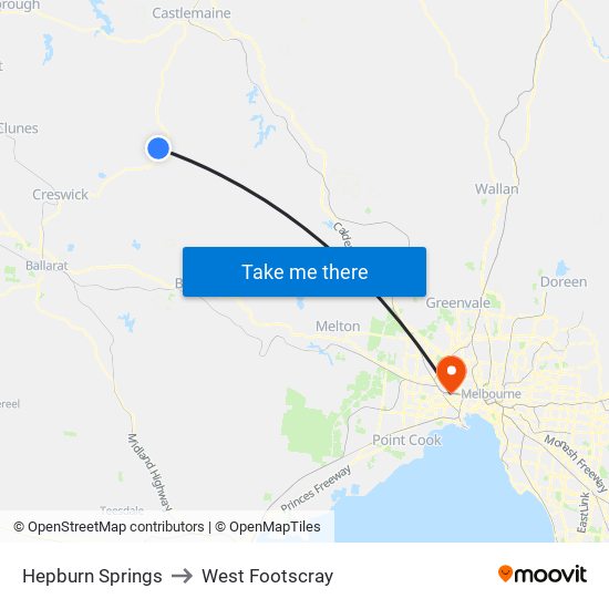 Hepburn Springs to West Footscray map