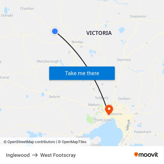 Inglewood to West Footscray map