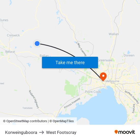 Korweinguboora to West Footscray map