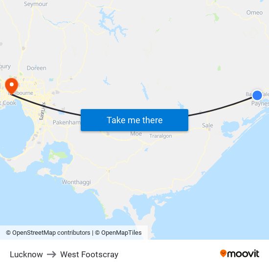 Lucknow to West Footscray map