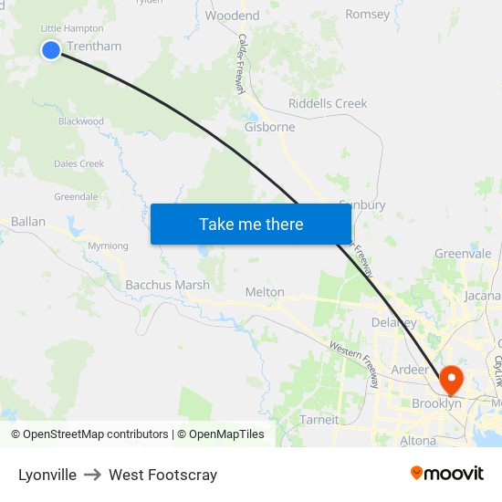 Lyonville to West Footscray map