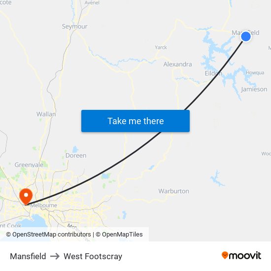Mansfield to West Footscray map
