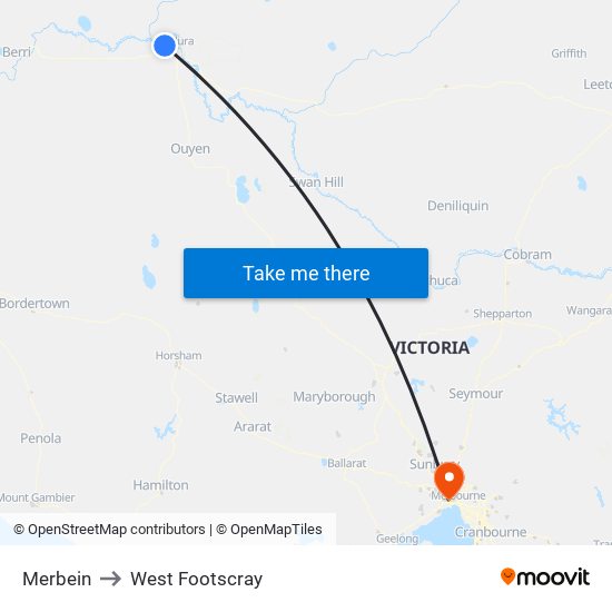 Merbein to West Footscray map