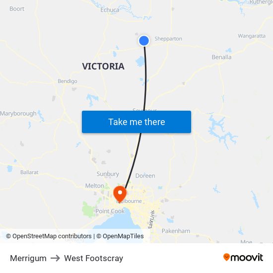 Merrigum to West Footscray map