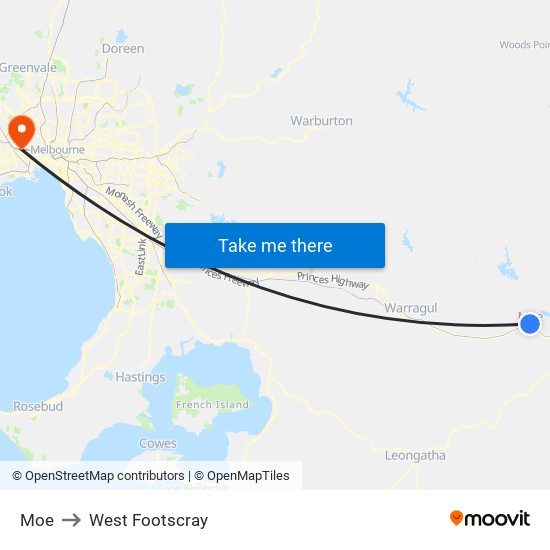 Moe to West Footscray map