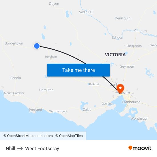 Nhill to West Footscray map