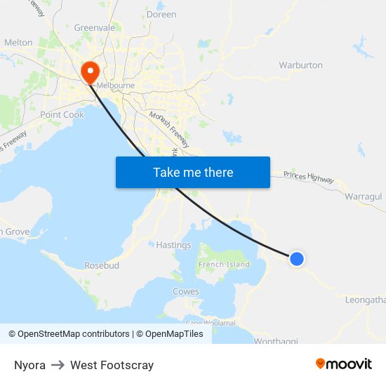 Nyora to West Footscray map