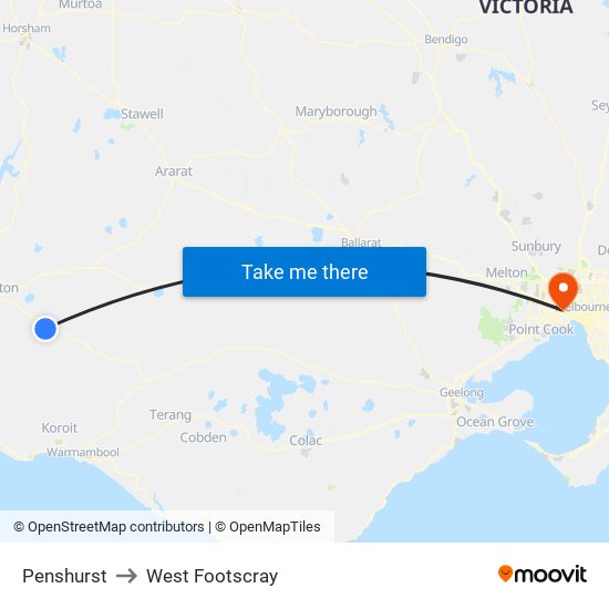 Penshurst to West Footscray map