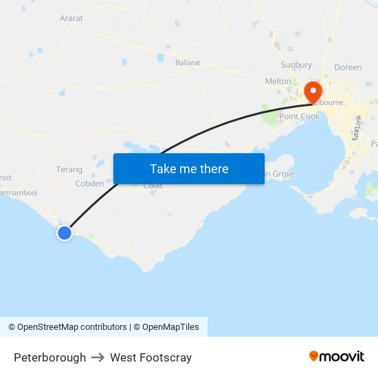 Peterborough to West Footscray map