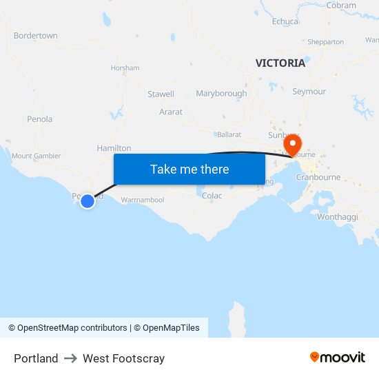 Portland to West Footscray map