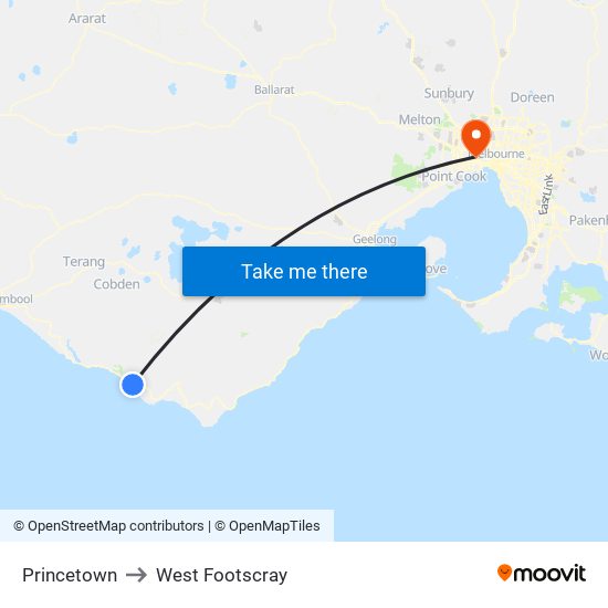 Princetown to West Footscray map