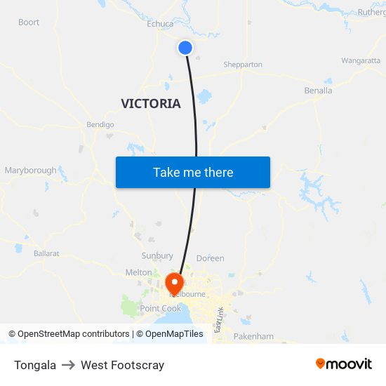 Tongala to West Footscray map