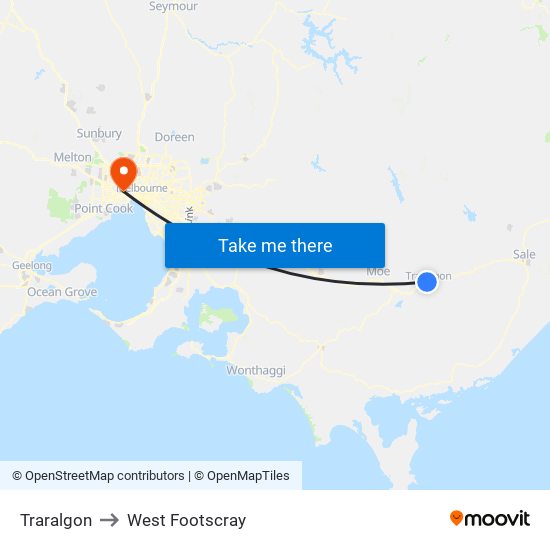 Traralgon to West Footscray map