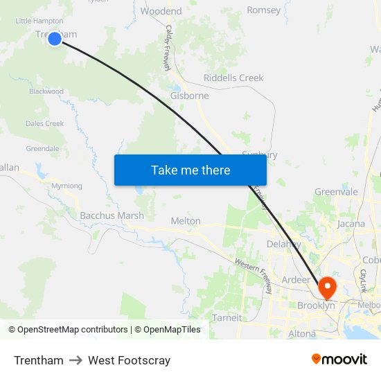 Trentham to West Footscray map