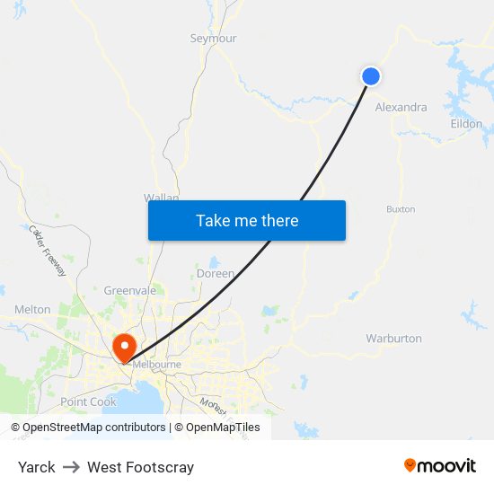 Yarck to West Footscray map