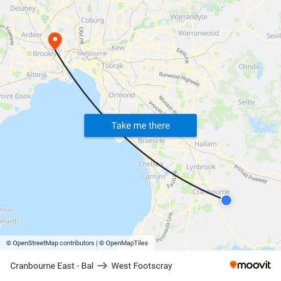 Cranbourne East - Bal to West Footscray map