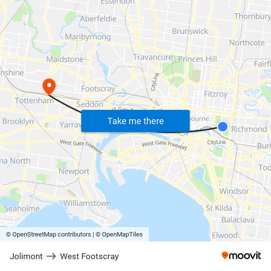 Jolimont to West Footscray map