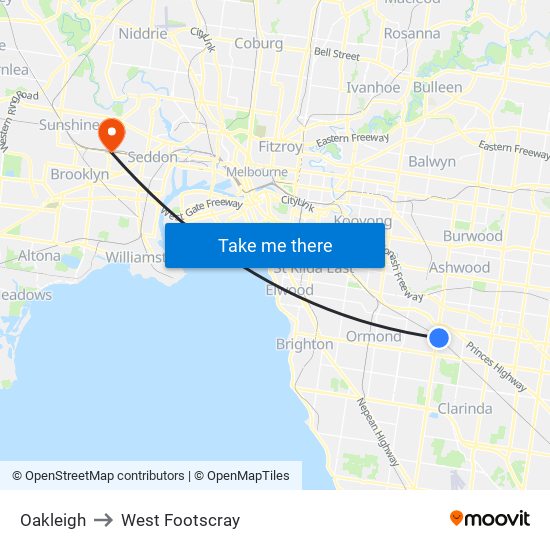 Oakleigh to West Footscray map