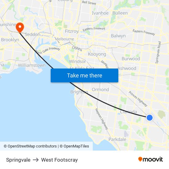 Springvale to West Footscray map