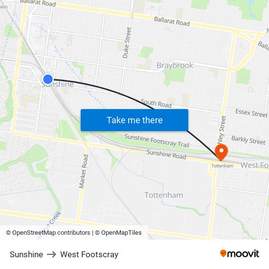 Sunshine to West Footscray map