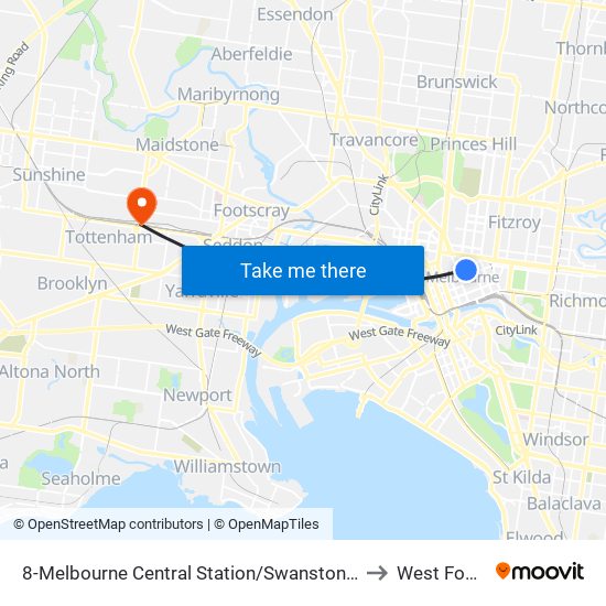 8-Melbourne Central Station/Swanston St (Melbourne City) to West Footscray map