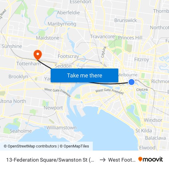 13-Federation Square/Swanston St (Melbourne City) to West Footscray map