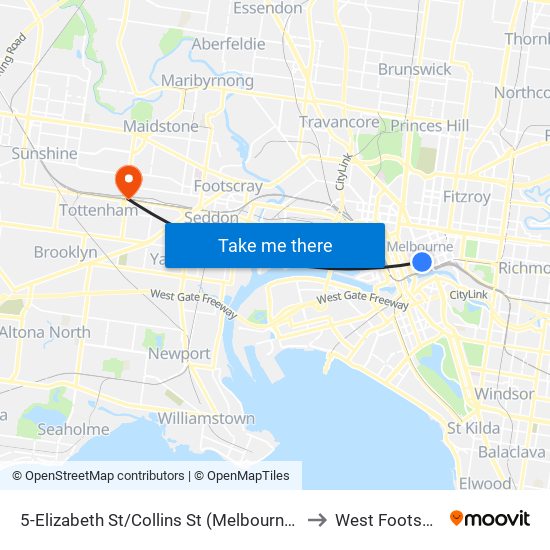 5-Elizabeth St/Collins St (Melbourne City) to West Footscray map