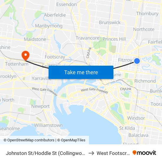 Johnston St/Hoddle St (Collingwood) to West Footscray map