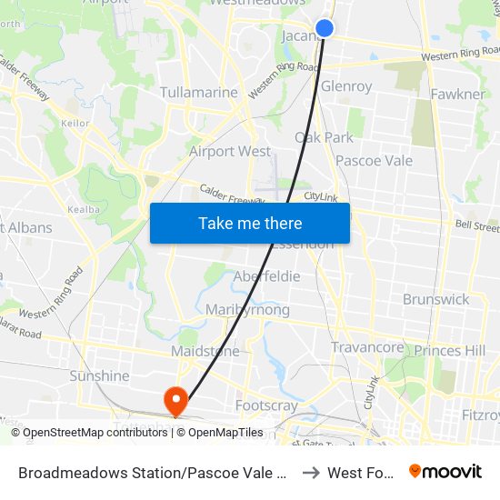 Broadmeadows Station/Pascoe Vale Rd (Broadmeadows) to West Footscray map