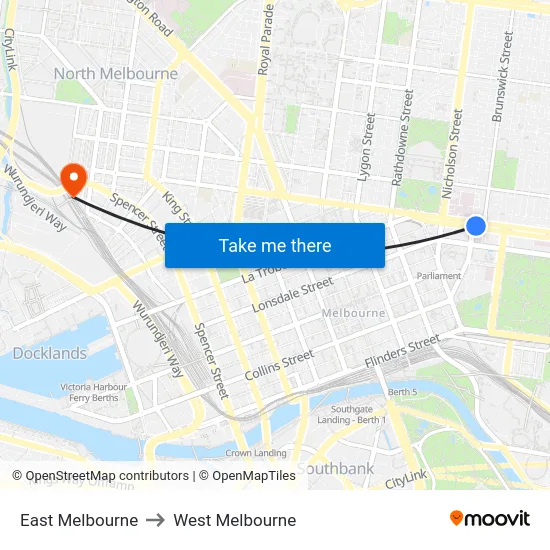East Melbourne to West Melbourne map