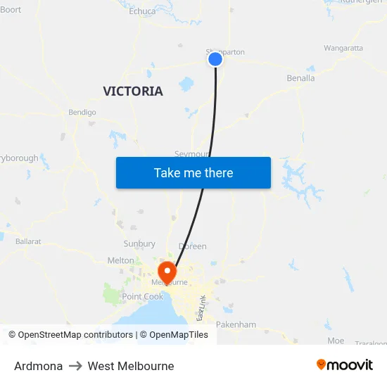 Ardmona to West Melbourne map