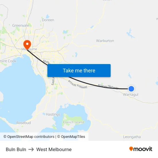 Buln Buln to West Melbourne map