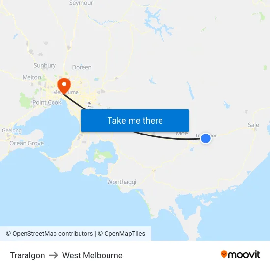 Traralgon to West Melbourne map