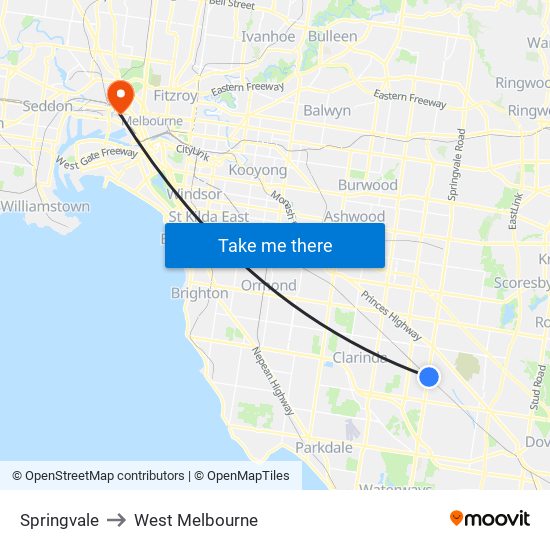 Springvale to West Melbourne map