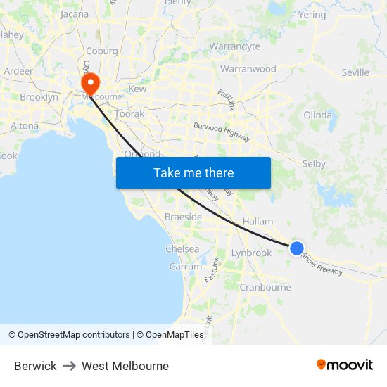 Berwick to West Melbourne map