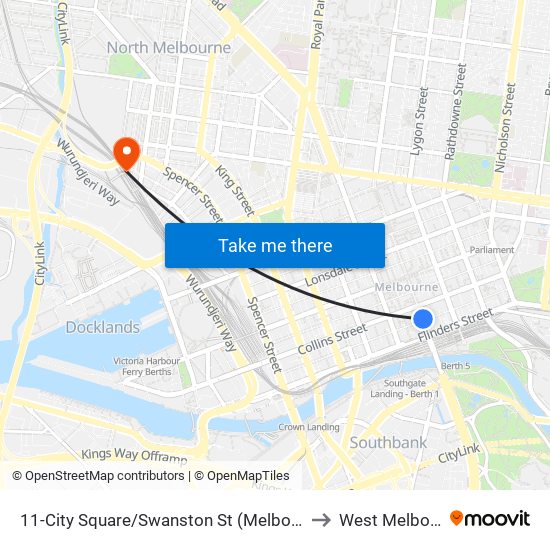 11-City Square/Swanston St (Melbourne City) to West Melbourne map