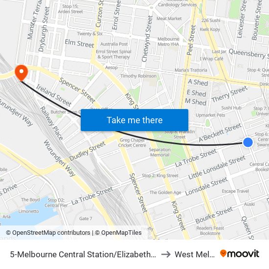 5-Melbourne Central Station/Elizabeth St (Melbourne City) to West Melbourne map