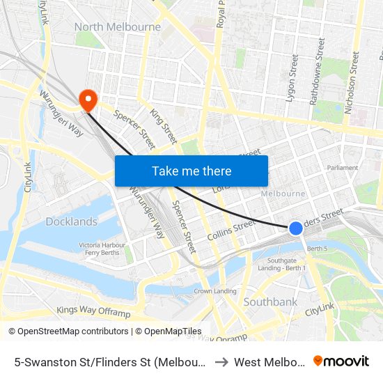 5-Swanston St/Flinders St (Melbourne City) to West Melbourne map