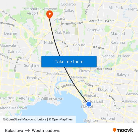 Balaclava to Westmeadows map