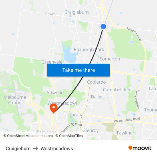 Craigieburn to Westmeadows map