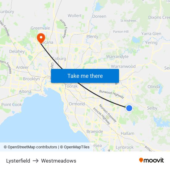 Lysterfield to Westmeadows map