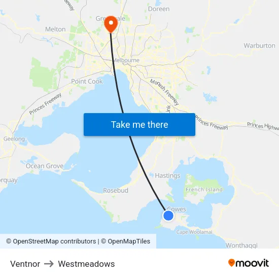 Ventnor to Westmeadows map