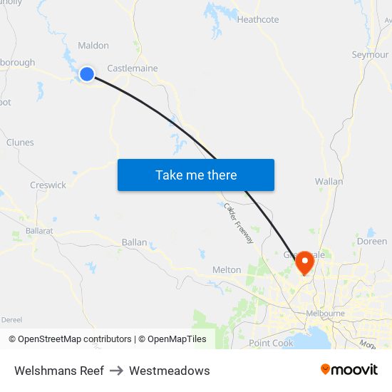 Welshmans Reef to Westmeadows map